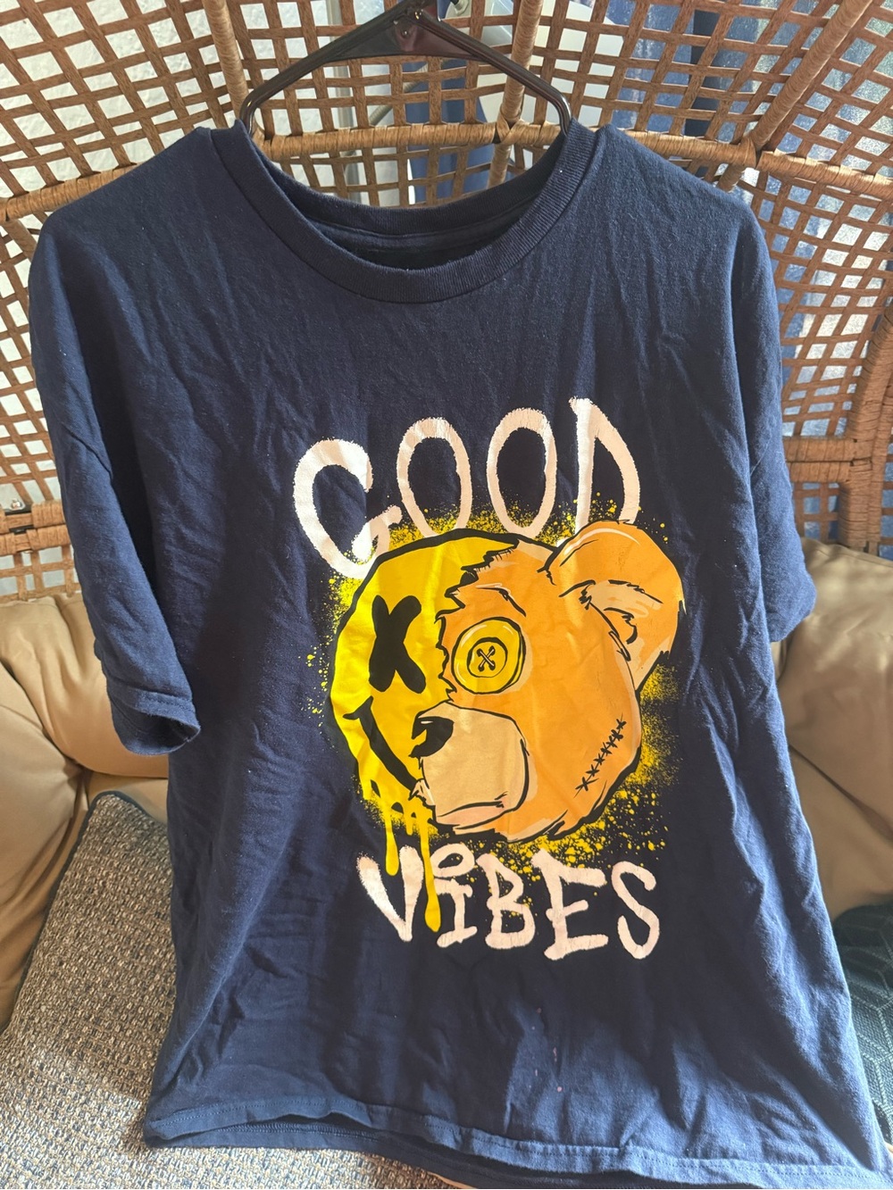 Fashion Nova Navy Adult Unisex 'Good Vibes' Bear Graphic Tee
